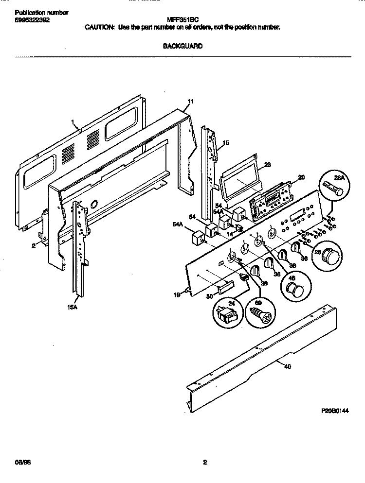 BACKGUARD Diagram and Parts List for MFF351BCWC  Frigidaire Range