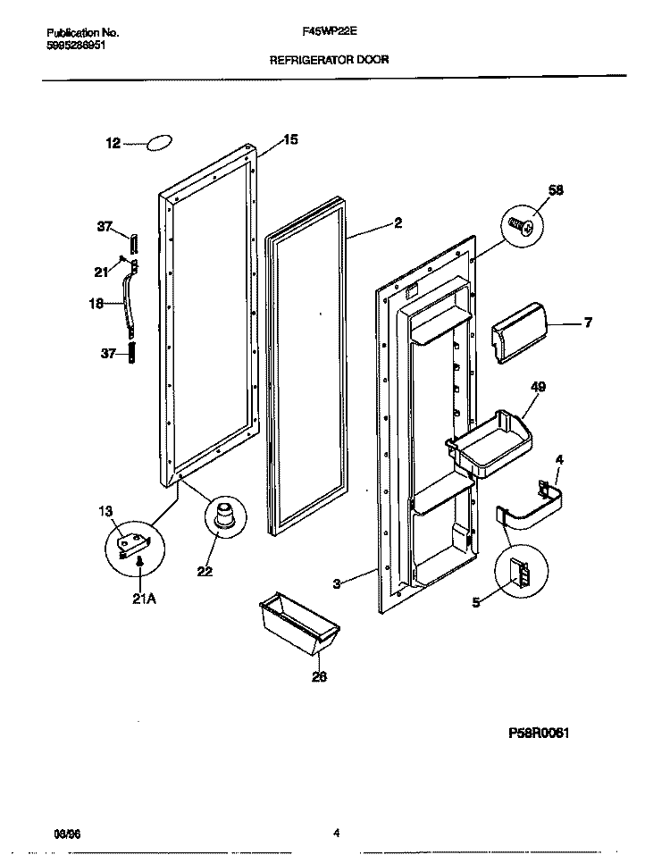 REFRIGERATOR DOOR Diagram and Parts List for F45WP22EW0  Frigidaire Refrigerator