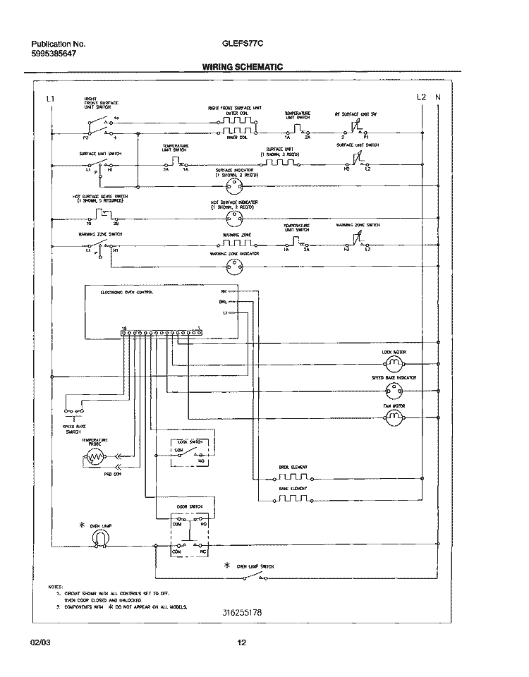 WIRING SCHEMATIC Diagram and Parts List for GLEFS77CQA  Frigidaire Range