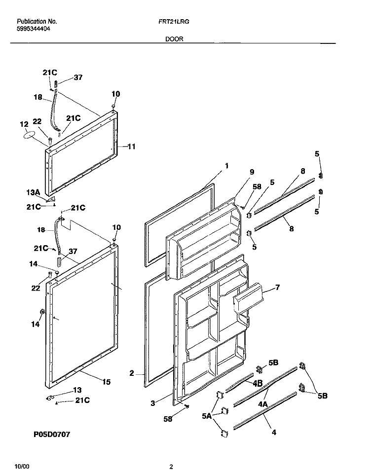 DOOR Diagram and Parts List for FRT21LRGW9  Frigidaire Refrigerator