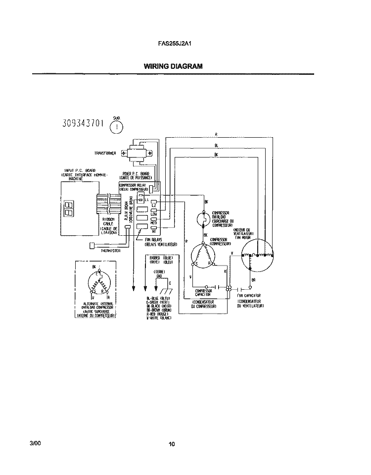 WIRING DIAGRAM Diagram and Parts List for FAS255J2A1  Frigidaire Air Conditioner