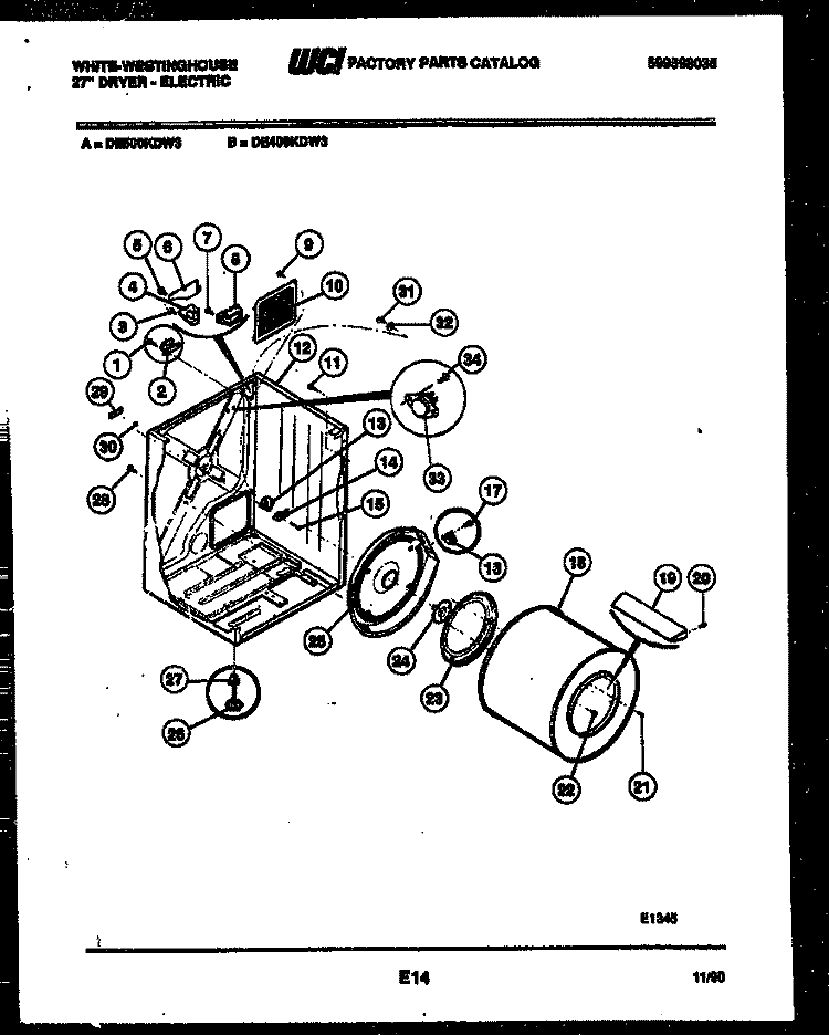 CABINET AND COMPONENT PARTS Diagram and Parts List for DE500KDD3  Frigidaire Dryer