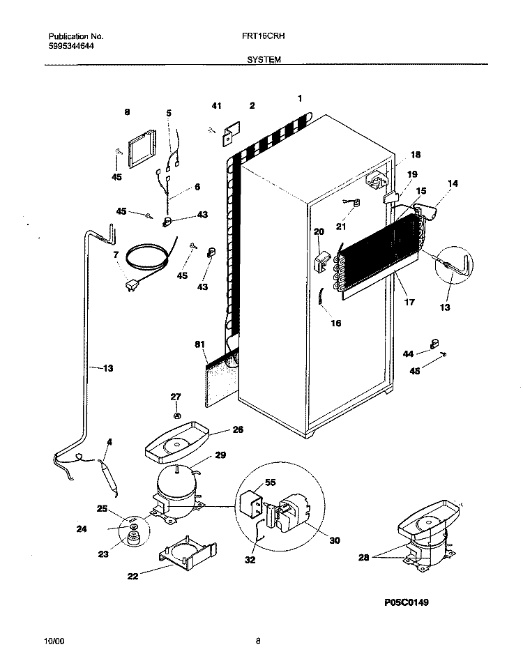 SYSTEM Diagram and Parts List for FRT16CRHD4  Frigidaire Refrigerator