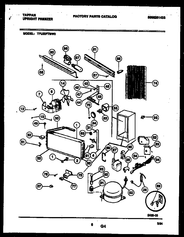 SYSTEM AND ELECTRICAL PARTS Diagram and Parts List for TFU20F7BW0  Tappan Freezer