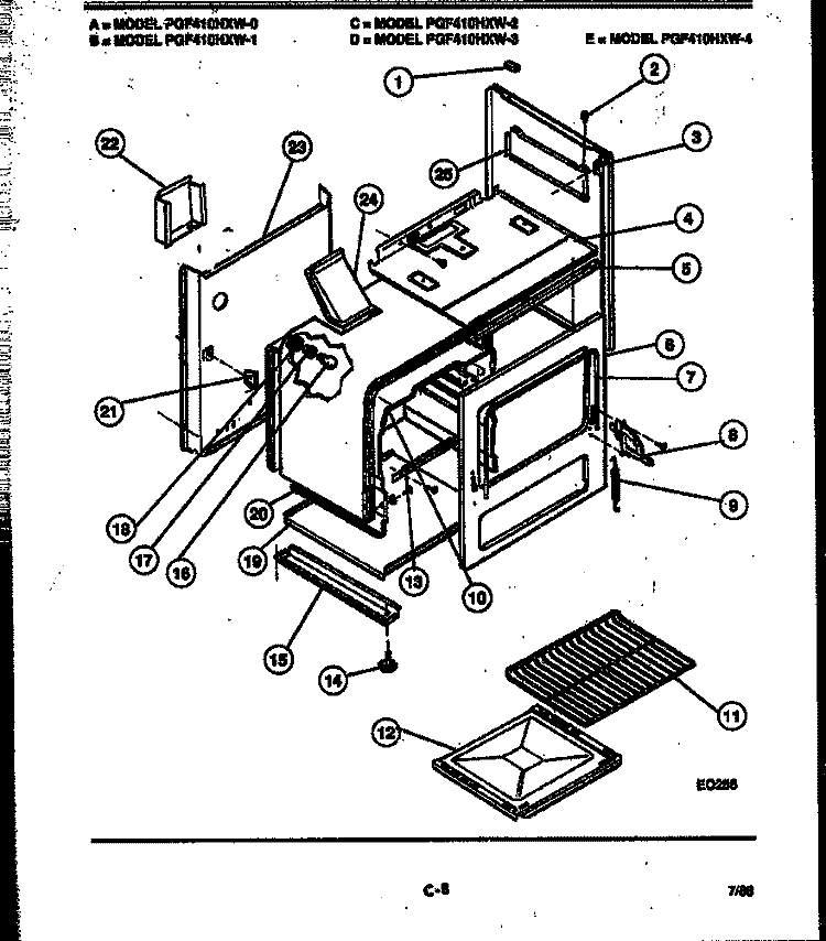 BODY PARTS Diagram and Parts List for PGF410HXW2  Frigidaire Range