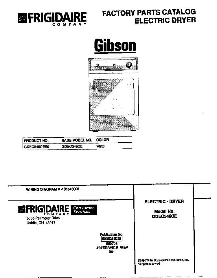 COVER Diagram and Parts List for GDEC546CES0  Gibson Dryer