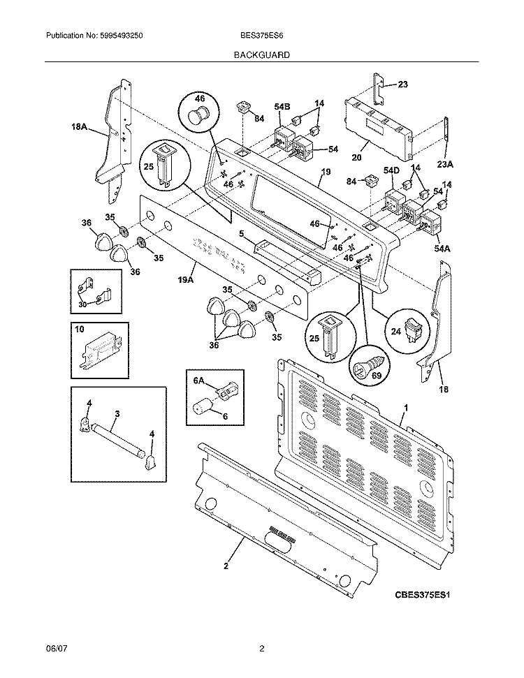 BACKGUARD Diagram and Parts List for BES375ES6  Crosley Wall Oven