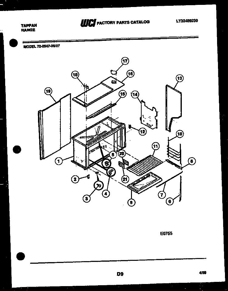UPPER BODY PARTS Diagram and Parts List for 72-2547-00-07  Tappan Range