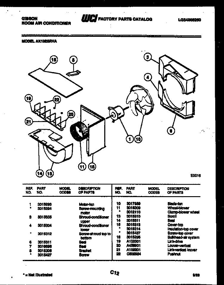 AIR HANDLING PARTS Diagram and Parts List for AK18E6RVA  Gibson Air Conditioner