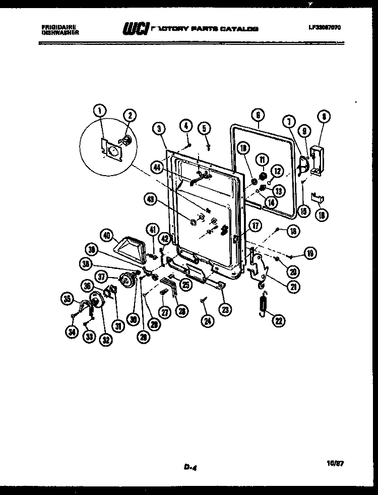 DOOR PARTS Diagram and Parts List for DW44500FW1  Frigidaire Dishwasher