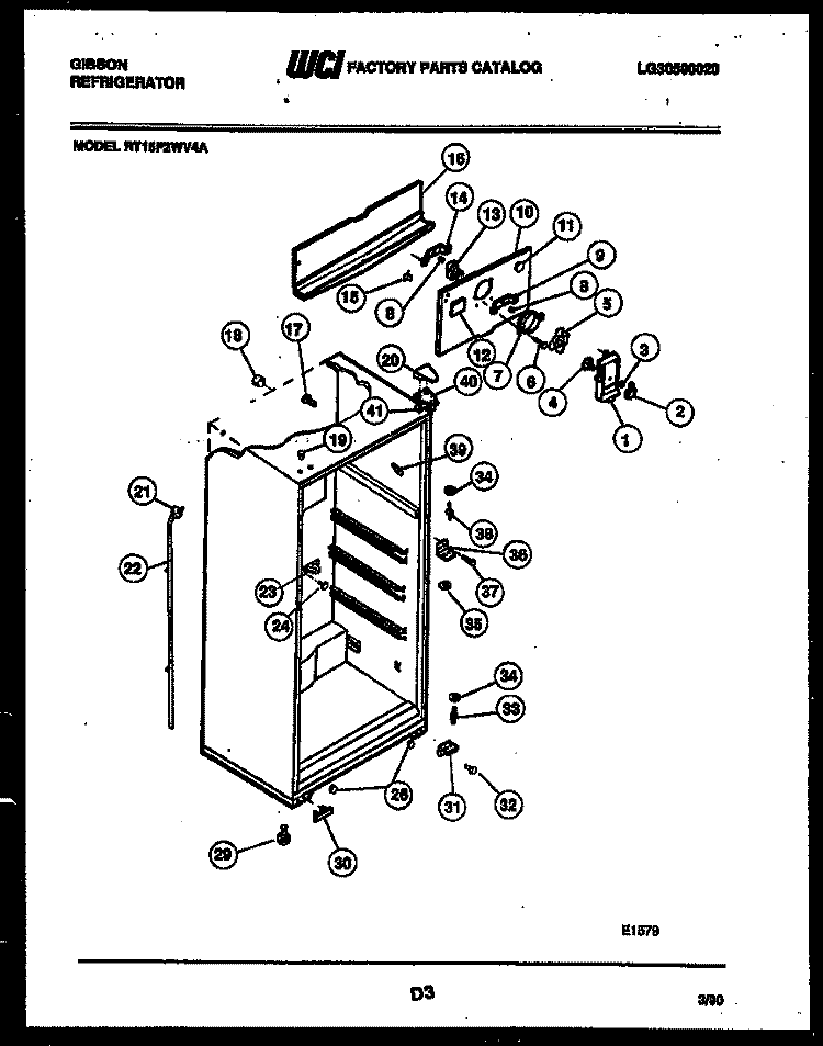 CABINET PARTS Diagram and Parts List for RT15F2WV4A  Gibson Refrigerator