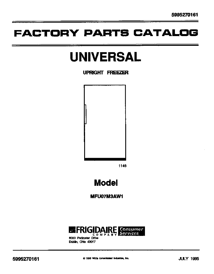 COVER Diagram and Parts List for MFU07M3AW1  Frigidaire Freezer