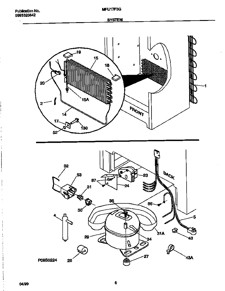 SYSTEM Diagram and Parts List for MFU17F3GW4  Frigidaire Freezer