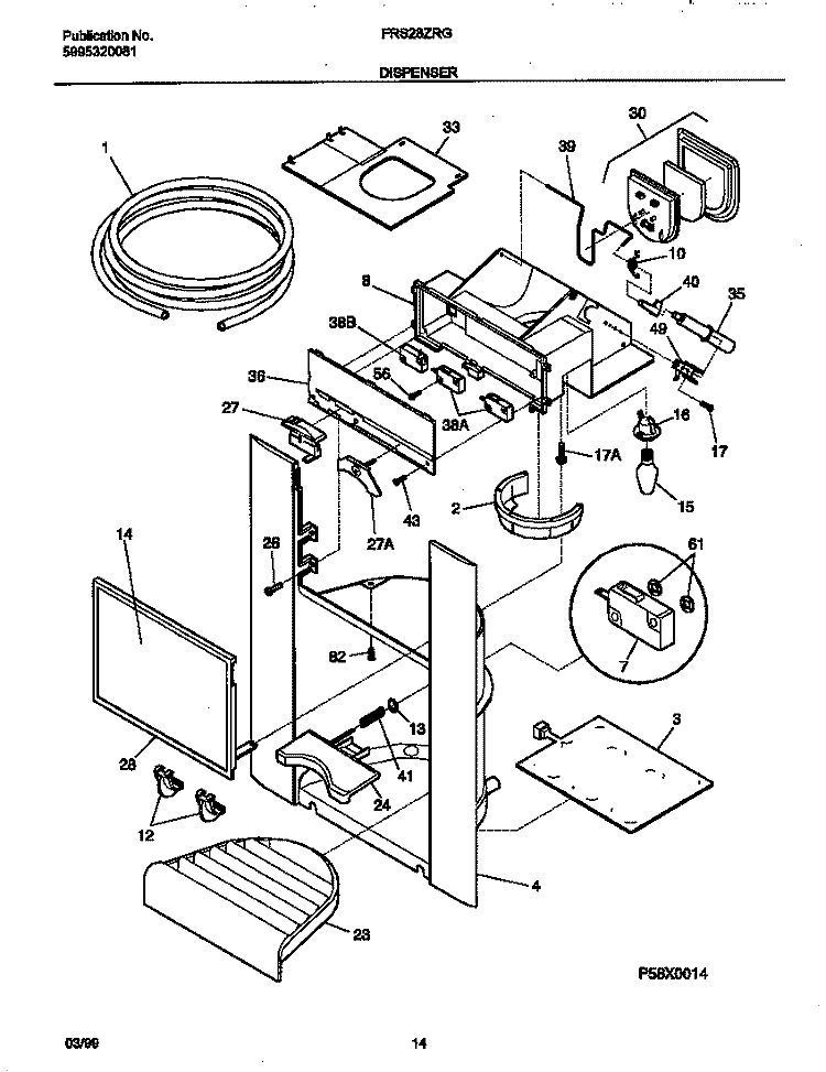 DISPENSER Diagram and Parts List for FRS28ZRGD2  Frigidaire Refrigerator