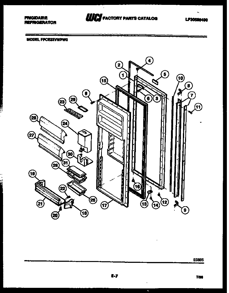 REFRIGERATOR DOOR PARTS Diagram and Parts List for FPCE22VWFA0  Frigidaire Refrigerator