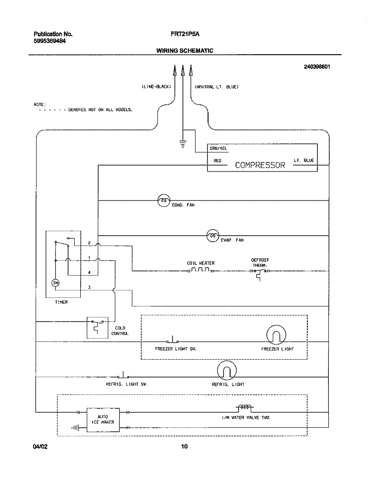 WIRING SCHEMATIC Diagram and Parts List for FRT21P5AQ4  Frigidaire Refrigerator