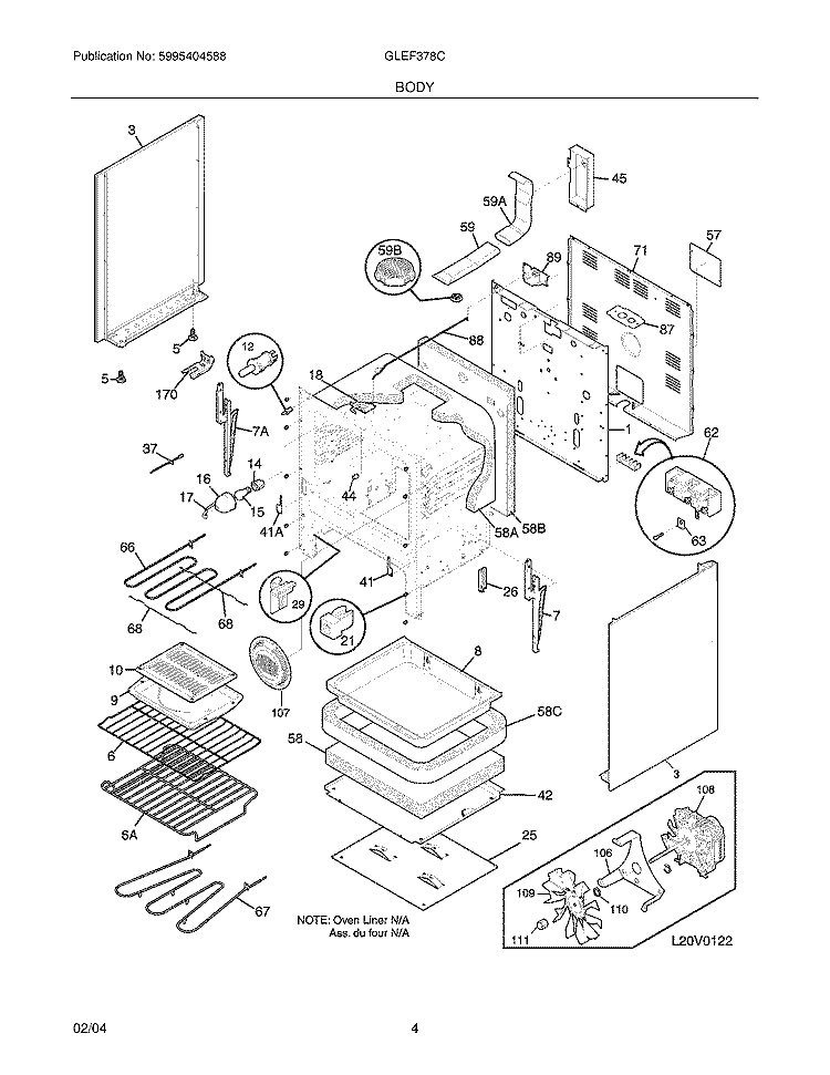 BODY Diagram and Parts List for GLEF378CQE  Frigidaire Range