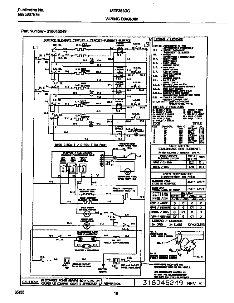 WIRING DIAGRAM Diagram and Parts List for MEF368CGS1  Frigidaire Wall Oven