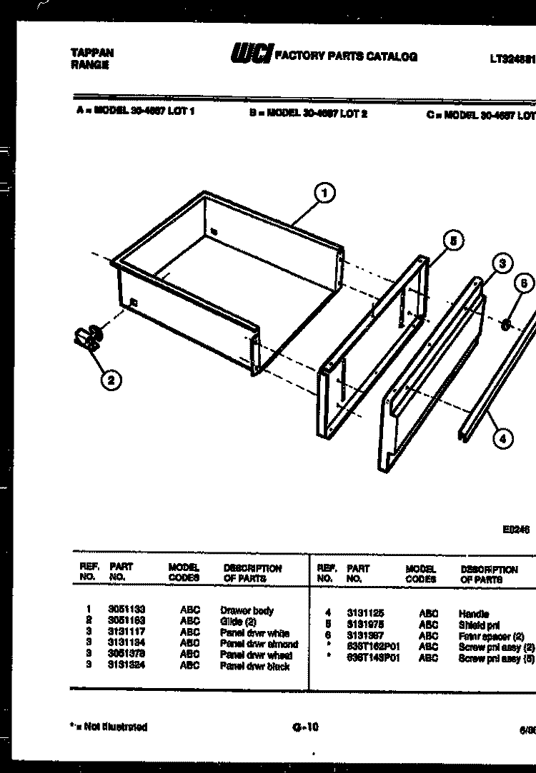 DRAWER PARTS Diagram and Parts List for 30-4687-66-03  Tappan Range
