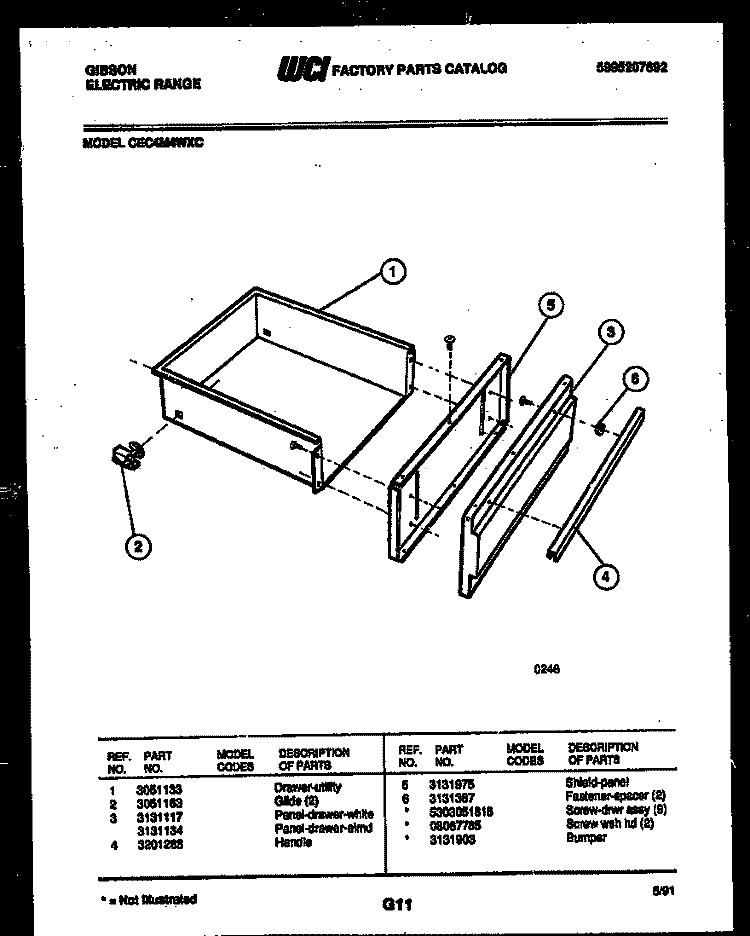 DRAWER PARTS Diagram and Parts List for CEC4M4WXC  Gibson Range