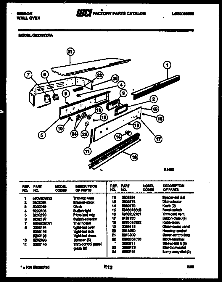 CONTROL PARTS Diagram and Parts List for OE27S7ZYA  Gibson Wall Oven