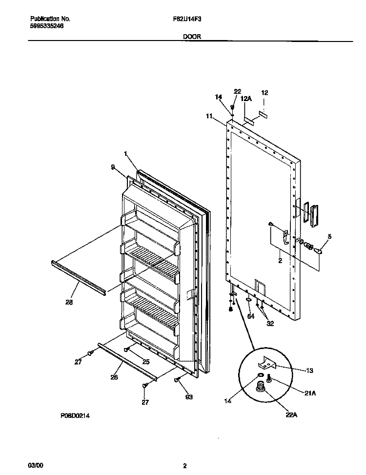 DOOR Diagram and Parts List for F82U14F3W0  Frigidaire Freezer