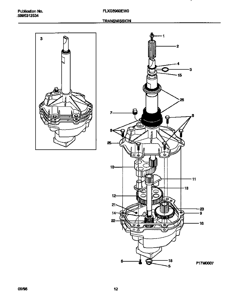 TRANSMISSION Diagram and Parts List for FLXG8960EW0  Frigidaire Washer Dryer Combo