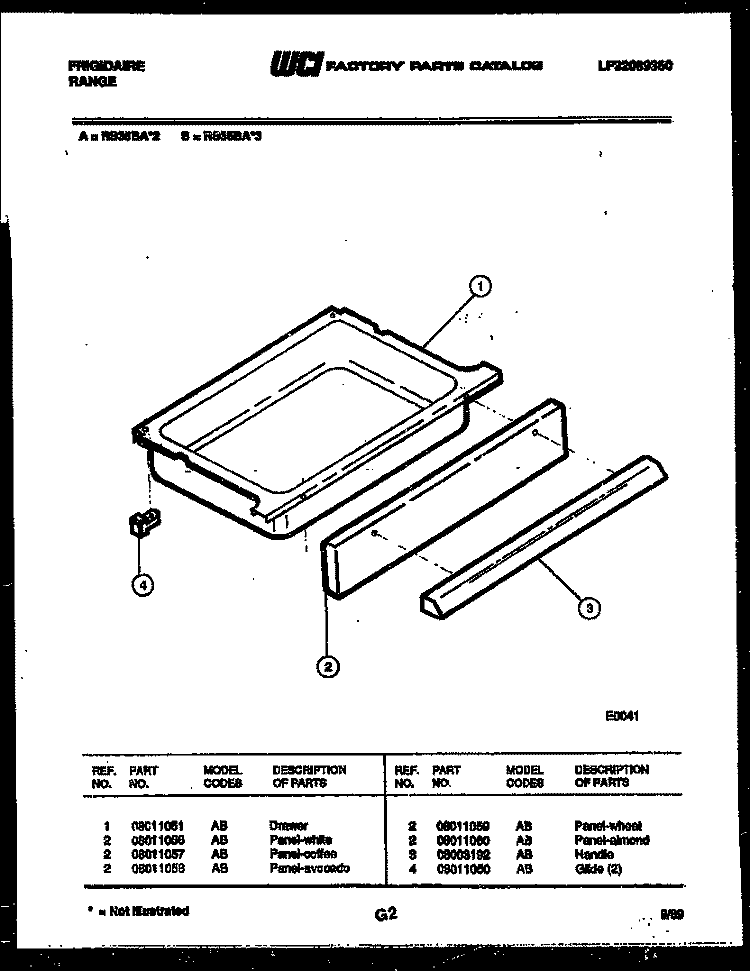 DRAWER PARTS Diagram and Parts List for RS35BAW3  Frigidaire Range