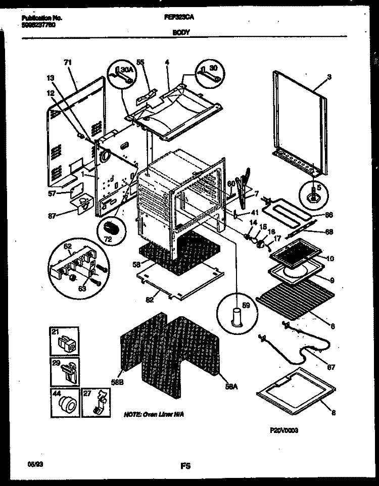 BODY PARTS Diagram and Parts List for FEF323CASA  Frigidaire Range