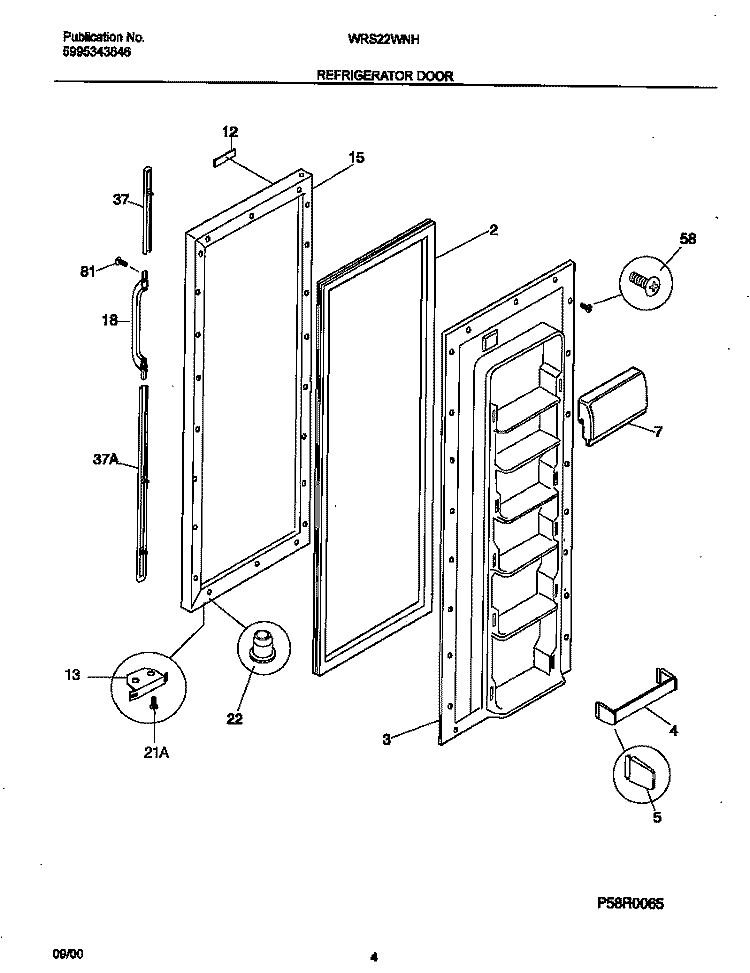 REFRIGERATOR DOOR Diagram and Parts List for WRS22WNHW5  Frigidaire Refrigerator
