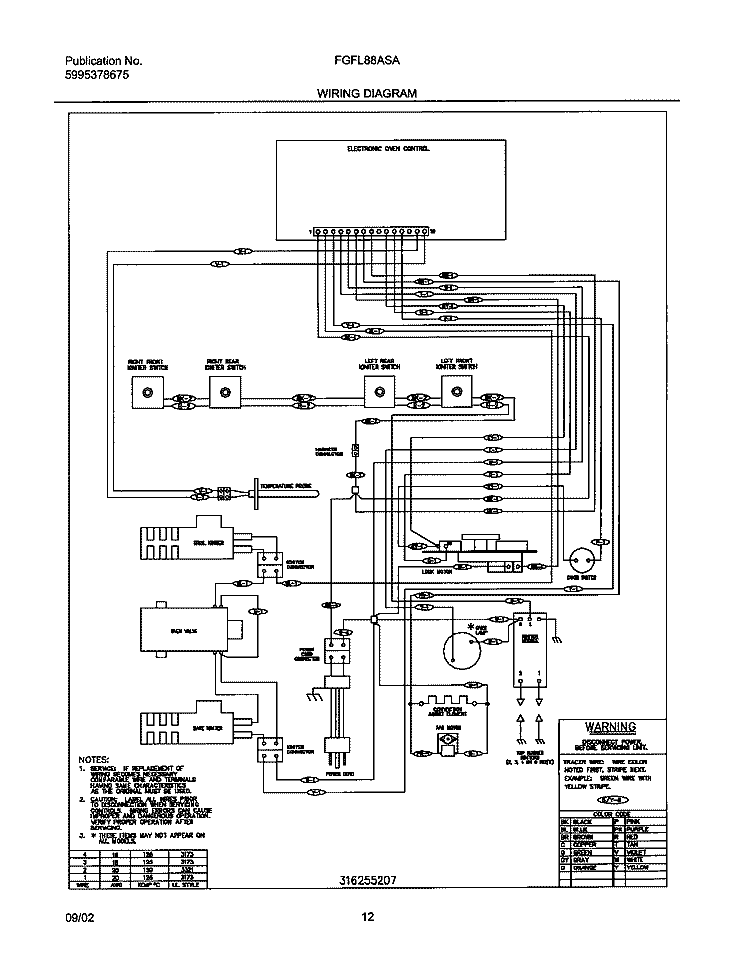 WIRING DIAGRAM Diagram and Parts List for FGFL88ASA  Frigidaire Range