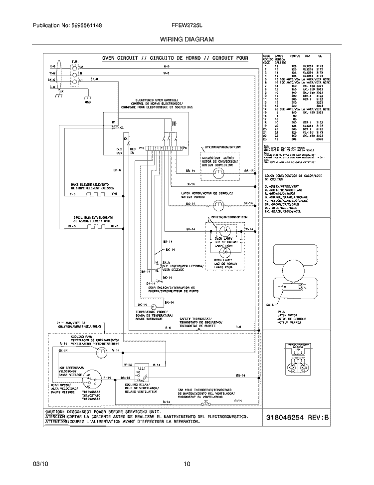 WIRING DIAGRAM Diagram and Parts List for FFEW2725LBA  Frigidaire Wall Oven