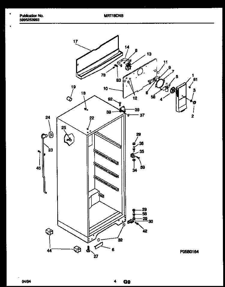 CABINET PARTS Diagram and Parts List for MRT18CNBY0  Frigidaire Refrigerator