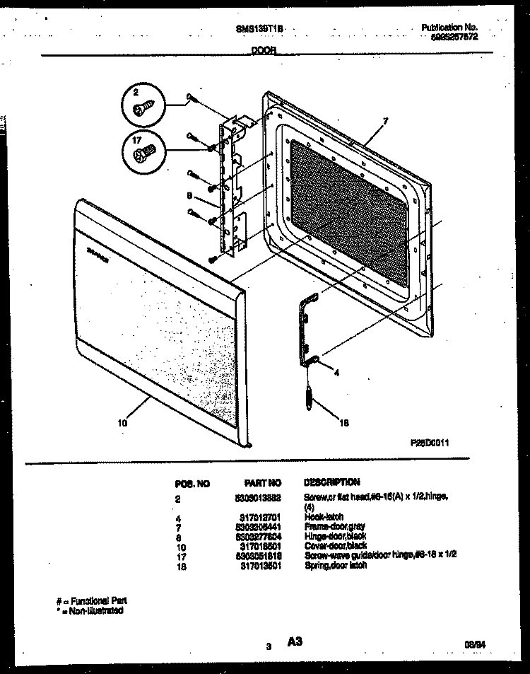 DOOR PARTS Diagram and Parts List for SMS139T1B  Tappan Microwave