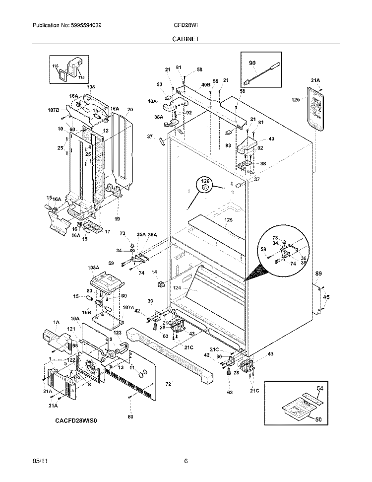 CABINET Diagram and Parts List for CFD28WIS0  Crosley Refrigerator