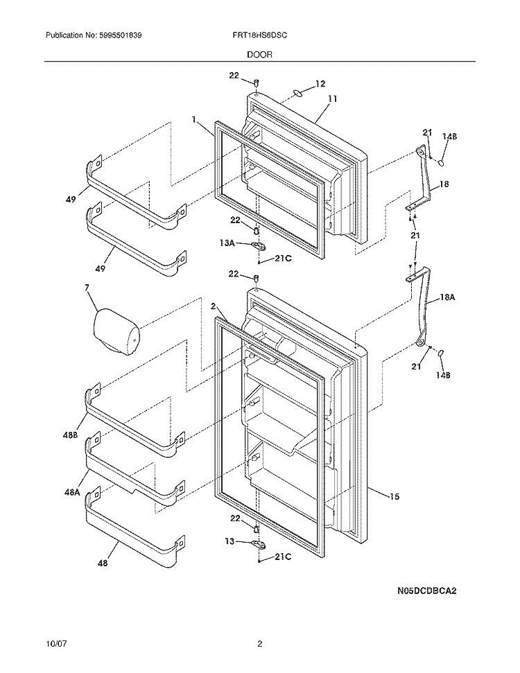 DOOR Diagram and Parts List for FRT18HS6DSC  Frigidaire Refrigerator
