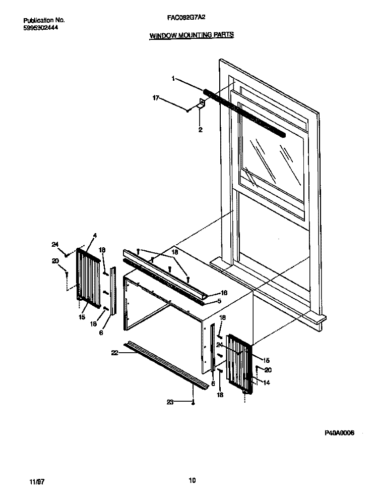 WINDOW MOUNTING PARTS Diagram and Parts List for FAC082G7A2  Frigidaire Air Conditioner