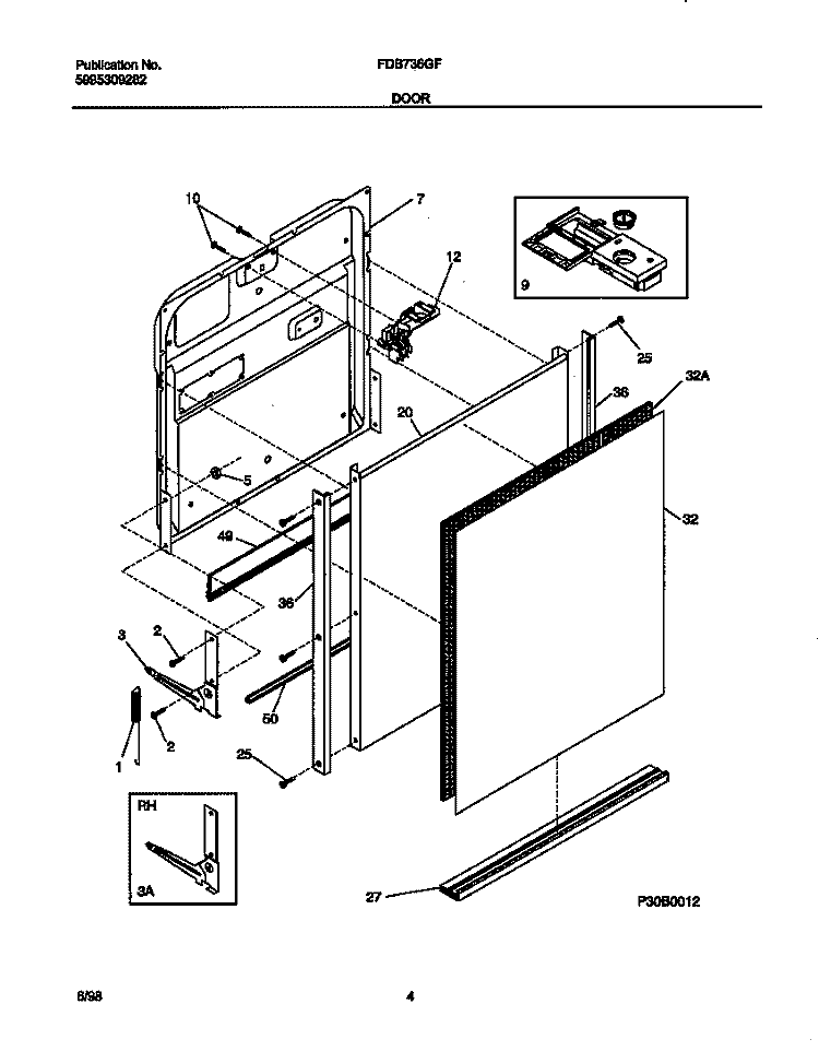 DOOR Diagram and Parts List for FDB736GFR5  Frigidaire Dishwasher