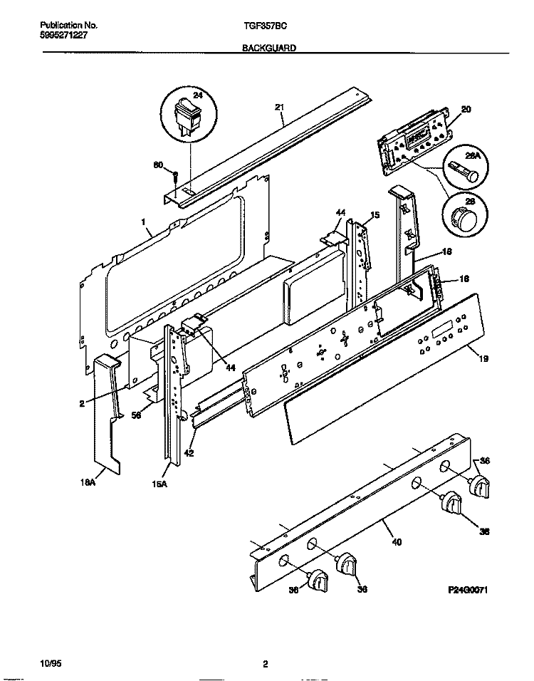 BACKGUARD Diagram and Parts List for TGF357BCWA  Tappan Range