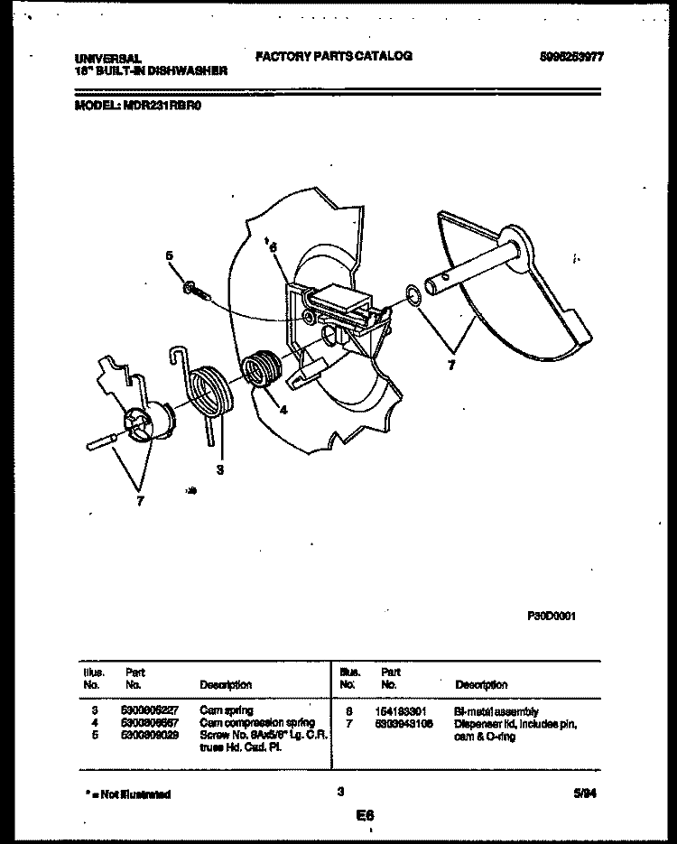 CAM Diagram and Parts List for MDR231RBR0  Frigidaire Dishwasher