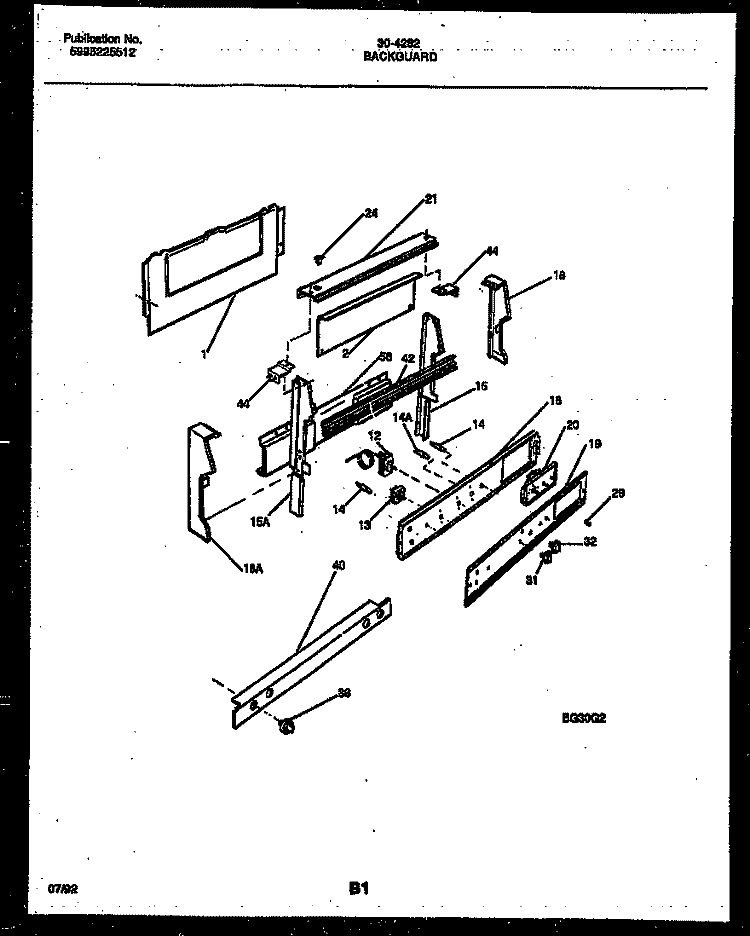 BACKGUARD Diagram and Parts List for 30-4282-00-01  Tappan Range