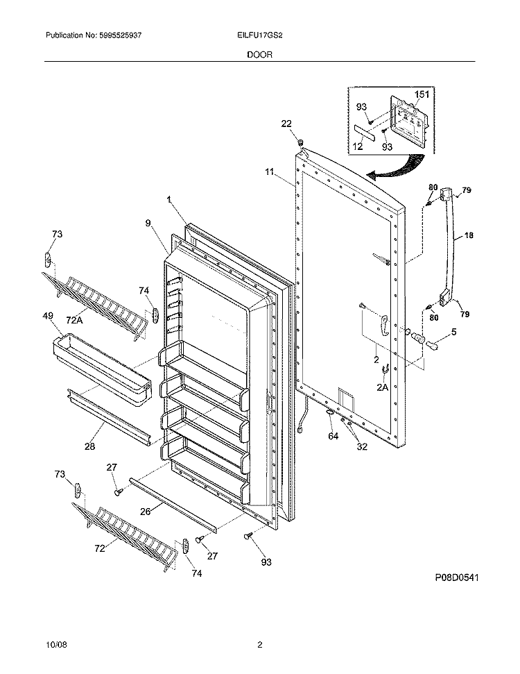 DOOR Diagram and Parts List for EILFU17GS2  Electrolux Freezer