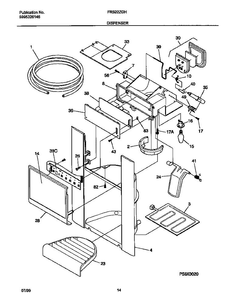 ICE DISPENSER Diagram and Parts List for FRS22ZGHD1  Frigidaire Refrigerator