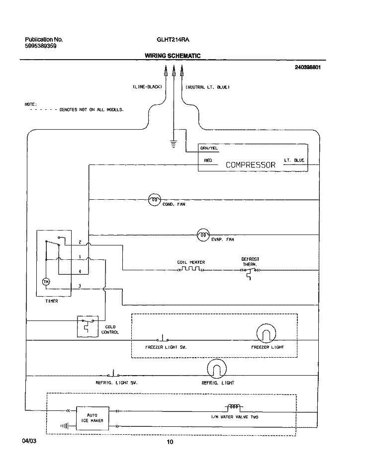 WIRING SCHEMATIC Diagram and Parts List for GLHT214RAB4  Frigidaire Refrigerator