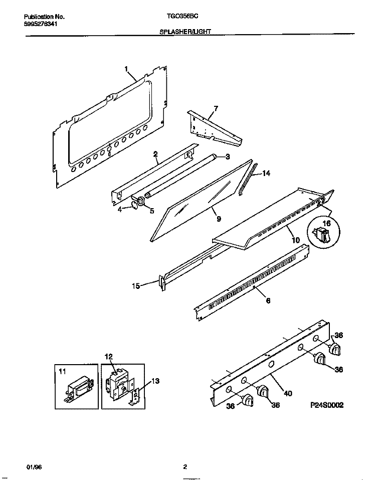 SPLASHER / LIGHT Diagram and Parts List for TGO356BCDB  Tappan Range