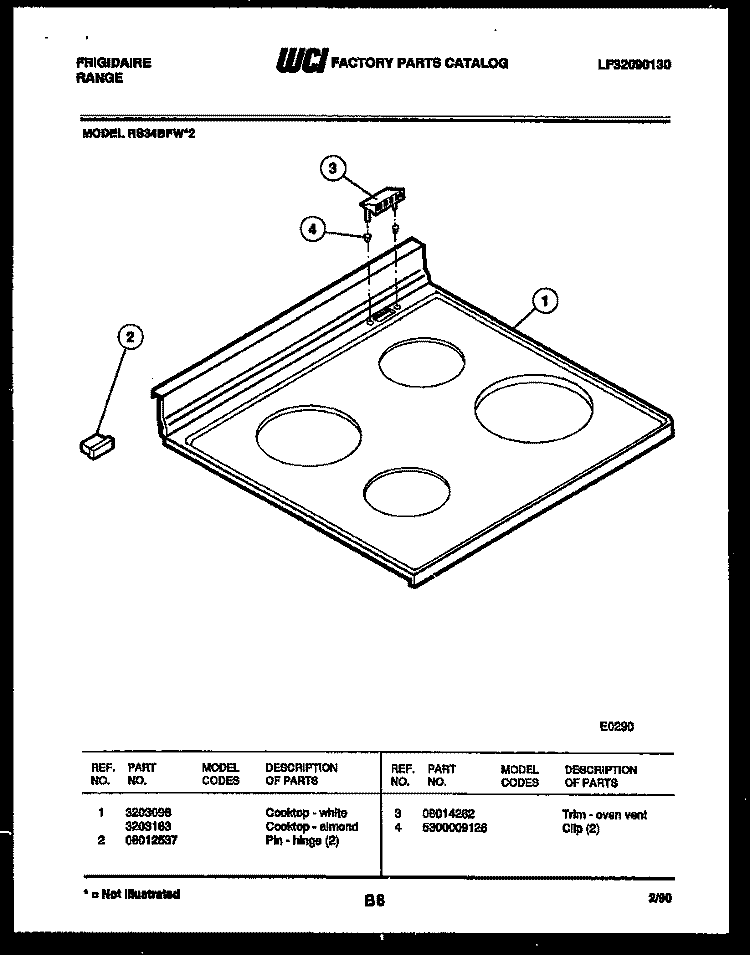 COOKTOP PARTS Diagram and Parts List for RS34BFW2  Frigidaire Range