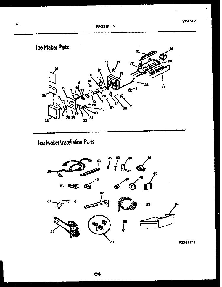 ICE MAKER AND INSTALLATION PARTS Diagram and Parts List for FPGS18TSLW0  Frigidaire Refrigerator