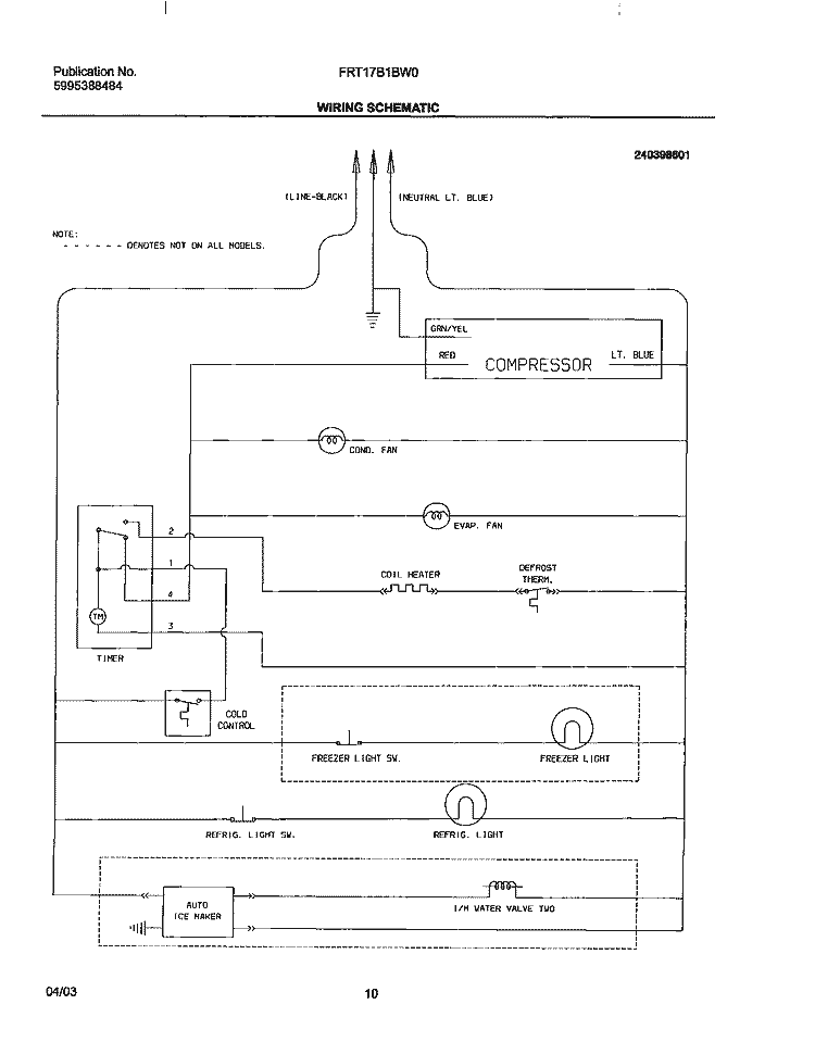 WIRING SCHEMATIC Diagram and Parts List for FRT17B1BW0  Frigidaire Refrigerator