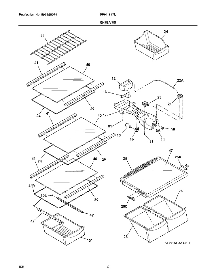SHELVES Diagram and Parts List for FFHI1817LS0  Frigidaire Refrigerator