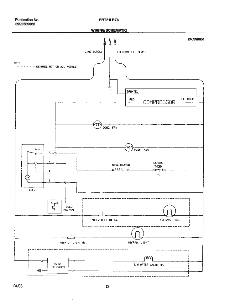 WIRING SCHEMATIC Diagram and Parts List for FRT21LR7AQ7  Frigidaire Refrigerator